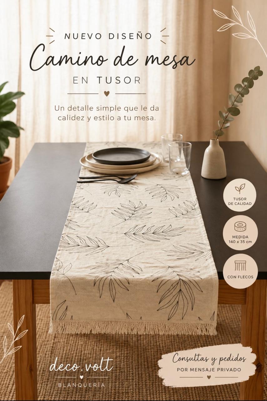 Camino de mesa de tusor con flecos